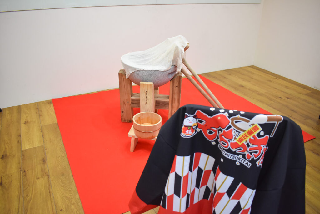 会議室でおもちつき