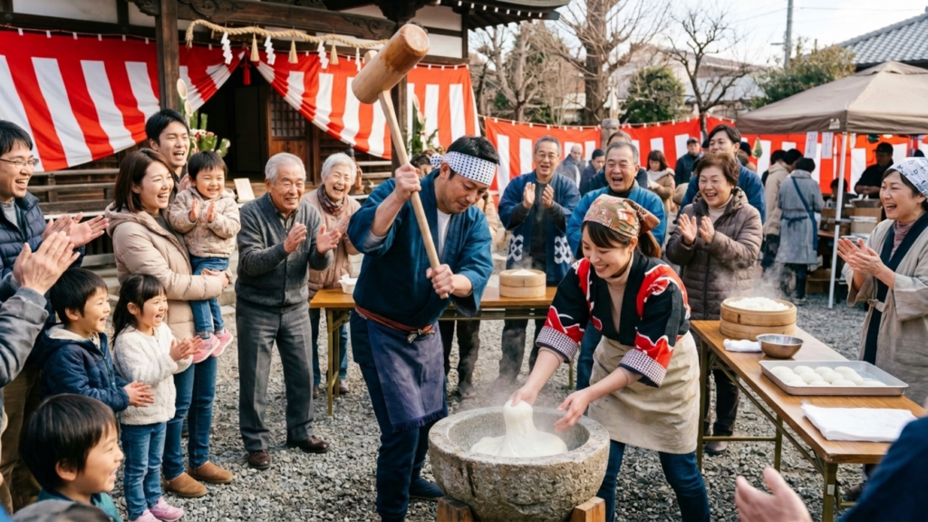 餅つきをする様子