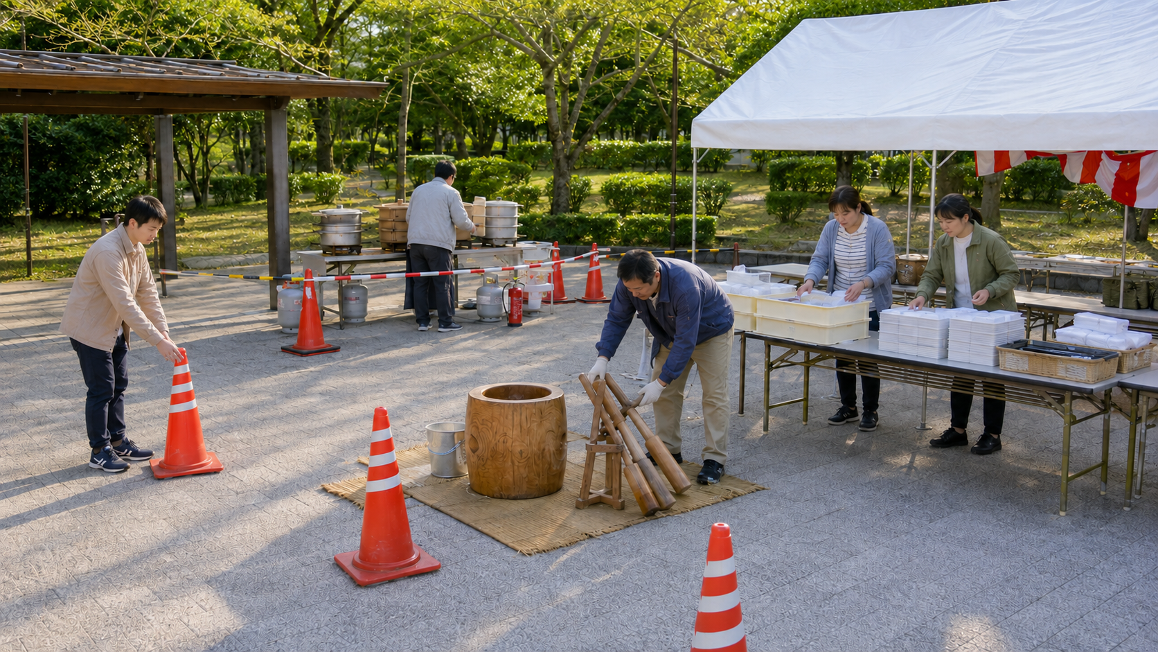 餅つき会場の準備